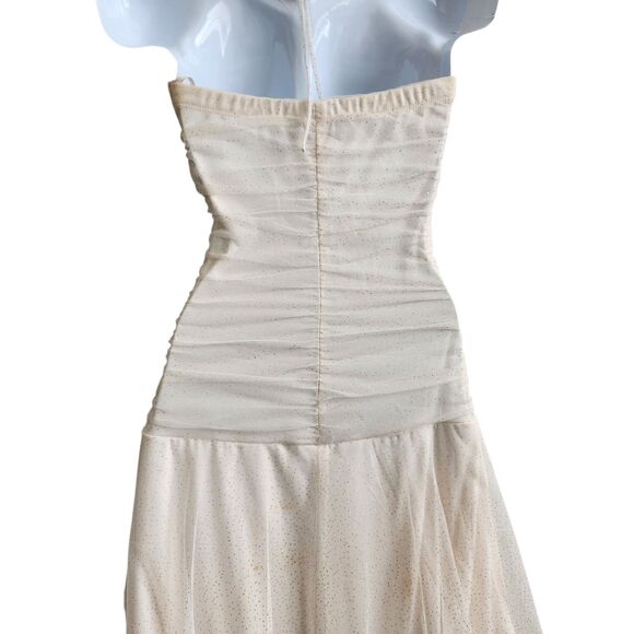 Speechless VTG Y2K Balletcore Midi Dress-M-Ivory/Gold Glitter Tulle-Ruched-Fairy - Picture 6 of 13